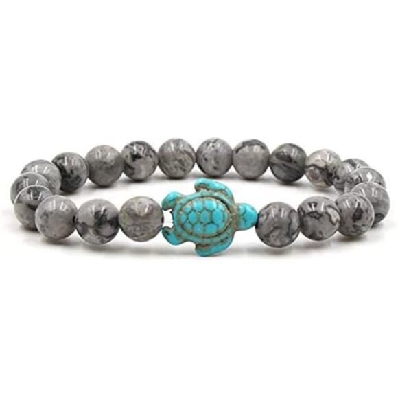 8mm Sea Turtles Beads Bracelet Turquoise Natutal Stone Elastic Stretch Bracelet - Picture 5 of 6